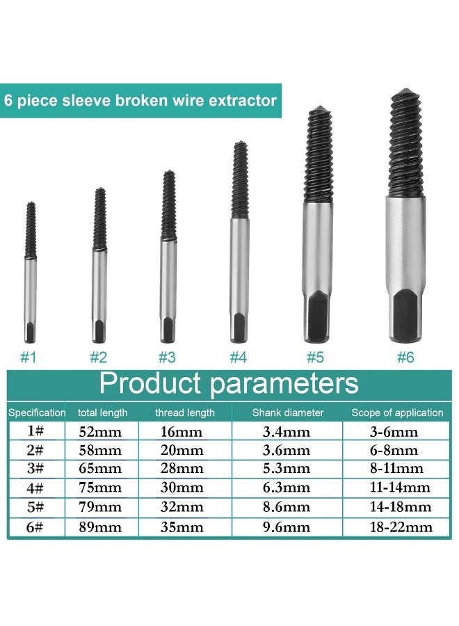 6 Pcs Screw Extractor Set Broken Bolt Stud Remover Tool High Carbon Steel Reverse Thread Easy Out Kit for Damaged Rusted Stripped Screws Bolts Pipes Nuts Fasteners Plumbing Automotive Mechanical Repair Home Workshop Use DIY Maintenance Industrial - Image 3